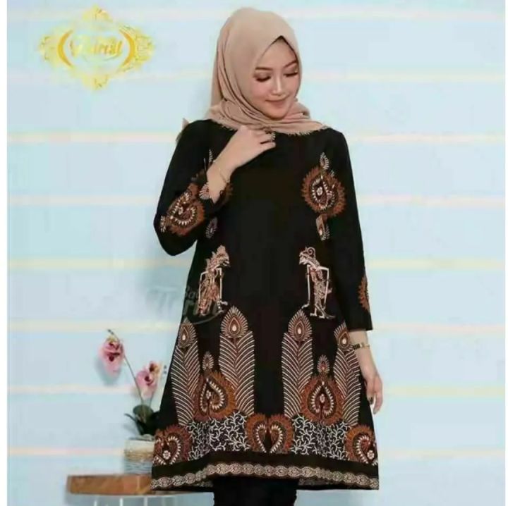 Baju Batik Atasan Tunik wanita Batik Tunik motif wayang kembar sogan ada  size jumbo | Lazada Indonesia