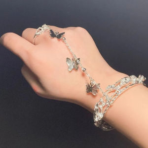 Elegant Butterfly Plum Blossom Bracelet Ring Bell Integrated Versatile Luxury Trendy Gift Hanfu Accessories Traditional Style