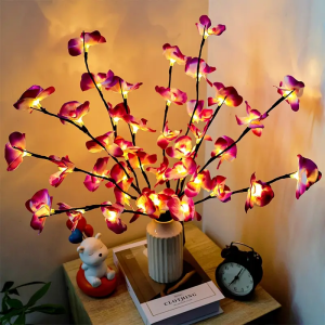 1pc 20 LED Purple Phalaenopsis Branch Lamp Battery Powered Flower Shaped Decorative Lamp For Home Bedroom Patry Festival Decor