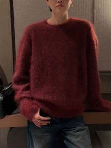 QINGNAER | Bordeaux Retro Soft Oversized Sweater