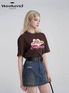 Jorya Weekend Summer 2024 round Neck Embroidered Loose Shoulder T-Shirt Simple Design Cotton Casual Female Fashion