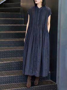 UYFY | Navy Round Neck Short Sleeve Dress Mid-Length Easy Fitting Elegant Simple