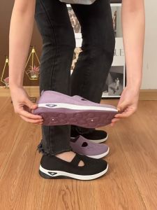 Womens Summer Breathable Soft Bottom Low Heel Slip-on Hiking Shoes Mesh Comfortable Bounce Sole Casual Flat Shoes Slip on Breathable Half Shoes