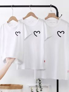 Áo Thun Cotton Tay Ngắn Mùa Hè Cho Gia Đình Bốn Người Mẹ Và Con Trai Áo Thun Cotton Nguyên Chất Họa Tiết Trái Tim Phong Cách Thường Ngày