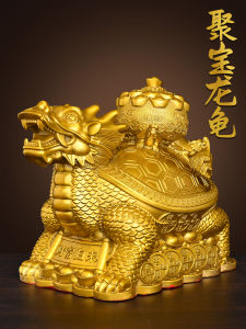 Pure Brass Dragon Turtle Ornament Money Turtle Back Treasure Bowl Eight Trigrams Mother And Son Dragon Turtle Living Room Office Decorations