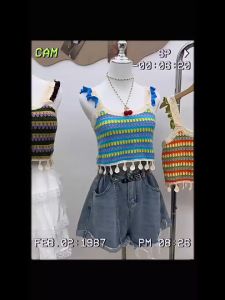 เสื้อชั้นในสตรีลายสีรุ้งทั้งด้านในและด้านนอกสวมใส่ในฤดูร้อนดีไซน์ถักโครเชต์แบบถักด้านบน