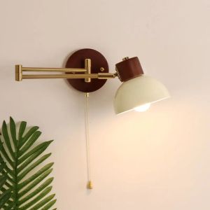 Modern Swing Arm Wall Lamps Solid Wood Wall Lights Reading Lamp Nordic Folding Rocker Arm Bedroom Bedside Indoor Lighting Decor