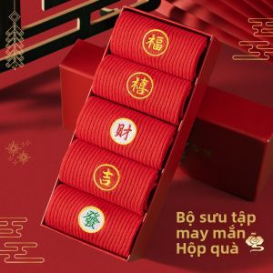 Tất đôi MiiOW bằng cotton màu đỏ thấm mồ hôi dùng cho đám cưới - mùa đông