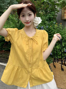 Elegant All-match Sweet Round Neck Short Sleeve Shirt