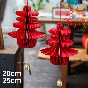 YESPERY 3D Spring Festival Lantern with Bell Chinese Style Honeycomb Lantern Hanging Pendant Traditional New Year Decor