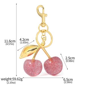 Korea Crystal Red Pink Cherry Keychain Fashion Fruits Cherries Bag Pendant Keyring For Women Men Jewelry Bag Accessories Gifts
