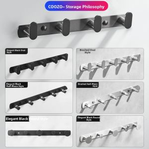 Black 304 Stainless Steel Bathroom Hook No Drilling Needed Hotel Bathroom Door Back Clothes Hook Bathroom Hardware Cap