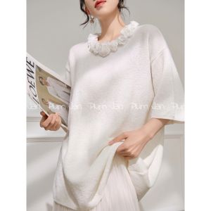 PlumJan | Áo Thun Tay Ngắn Form Rộng Cổ Voan Thiết Kế Elegance