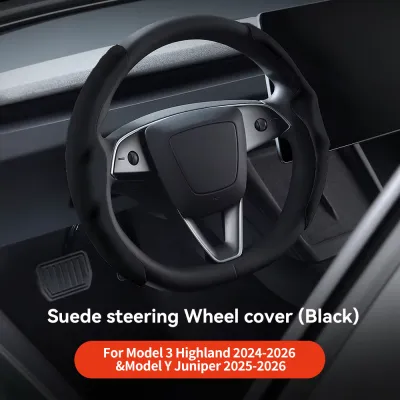 YZ | YZ For Tesla Model 3 Y Highland Juniper 2026 Suede velvet Car Steering Wheel Cover DIY carbon fiber texture Sport Steering Wheel