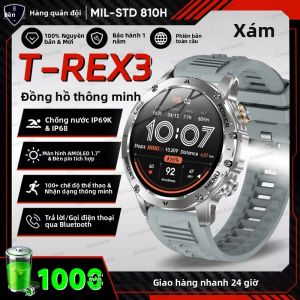 Đồng Hồ Thông Minh T-Rex 3 Pin Siêu Lớn 1000mAh Gọi HD Đèn LED Chống Nước Quân Sự 3ATM Theo Dõi Nhịp Tim Thể Thao Thể Dục