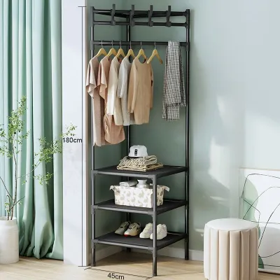 New Indoor Corner Clothes Rack Simple Design Iron Material for Bedroom Storage Organization Utility Floor Standing Coat Hook