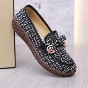 Spring 2025 Plaid Old Beijing Cloth Shoes Comfortable Soft Bottom Breathable Middle-Aged And Elderly Slip-On Fashionable Flat Heel