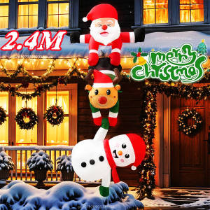 8FT/2.4M Christmas Inflatables Baby Snowman with Red Hat Gloves Build-in LEDs for Indoor Outdoors Lawn Xmas Eve Decorations