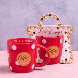 NEW!! Mug bijian keramik polkadot love coffe + hanger box