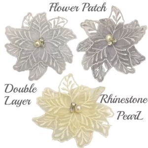 1pcs 8cm Flower Patch DIY Embroidery Lace flower clothing wedding decorate Pearl Rhinestone Bunga Baju hiasan tampalan