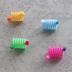 Cat Toys Colorful Spring Cats Stick Interactive Cat Toy Bite Resistant Elastic Wool Ball Spring Toys for Cats Tease Pet Supplies