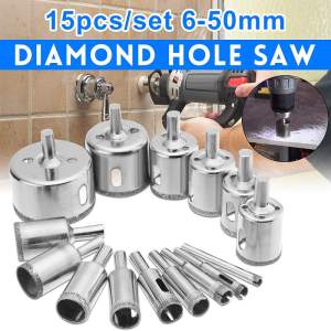 15 /10pcs/Set Mata Bor Kaca Hole Saw Keramik Granit Marmer Batu Porselen Diamond Hss Holesaw Pelubang Keramikset Hole saw 6mm - 30mm