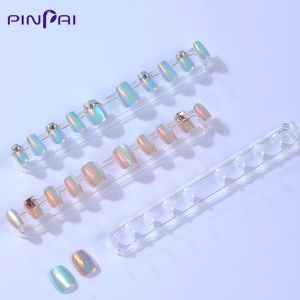PINPAI ที่วางเล็บอะคริลิคใสแบบชั้นวางสีเจลทาเล็บแสดงสีชั้น Peralatan Seni Kuku แบบกดบนเล็บ