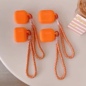 Orange Silicone Earphone Cover For AirPods Pro 3 3rd Pro3 2025 Case With Lanyard Cases For AirPods 4 3 2 1 Pro 2 2nd Pro2 Fundas