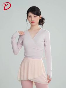 daydance | Long Sleeve Wrap Dance Tops for Women Girls Front Tie Ballet Dance Blouse Adults Dance Tops Modern Dance Shrug Top