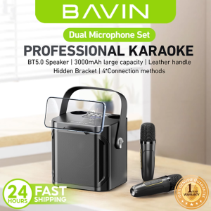 BAVIN BM20 Professional Karaoke Bluetooth Speaker w/ Dual Microphone & Long Battery Life w/ Built-In Phone Holder Stand