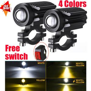 A Pair Mini Motorcycle Driving Light LED Waterproof White Yellow Double Universal 20W*2 motor light