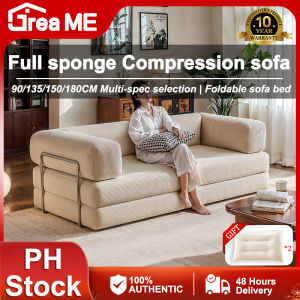 【10 Years Warranty】DreaME Furniture Folding sofa bed integrated dual-purpose full sponge roll pack compressed fabric sofa with handrail 0.9/1.35/1.5/1.8M Applicable to living room three-person small living room sofa set available on different colors