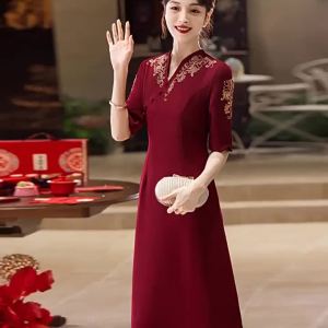 Mid-Length Autumn Elegant Cheongsam-Inspired Dress For Senior Ladies Red