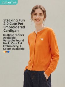 INMAN | Pet Embroidery Round Neck Long Sleeve Knit Cardigan