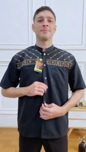 SKN Baju Koko Lengan Pendek Motif Bordir Jasuke Kain Katun Premium Atasan Muslim Pria M L XL XXL Jumbo Dewasa Putih Hitam Krem Navy Abu Kurta Kurta