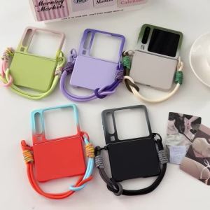 Gradient Color Hard PC with Braided Colorful Rope Wrist Hand Strap Lanyard Phone Case For Huawei Pura X P50 Pocket 2 Nova Flip