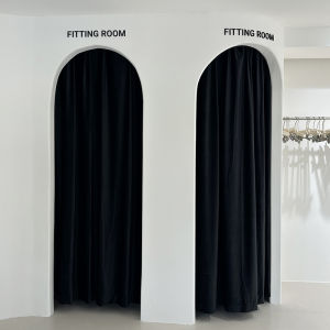 Elegant Black Velvet Door Curtain for Womens Clothing Store Try-On Room Wardrobe Partition No-Punching Changing Room Drapery