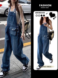 Salt Series HyunA Style Large Pocket Denim Overalls Womens Spring Summer Loose Short Straight Legalls Fashion Workwear