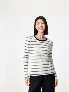 Purcotton | Striped Knitted Long Sleeve Fall Top