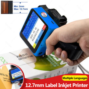 12.7mm Portable Inkjet Printer Mini Handheld Label Printer 600dpi Multiple Languages for Batch Serial Number Plastic Wood Fabric