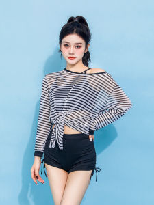 Womens Two-Piece Swimsuit Three-Piece Set Long Sleeve Beachwear Slimming Design Sunscreen Sporty Style Swimming Costume