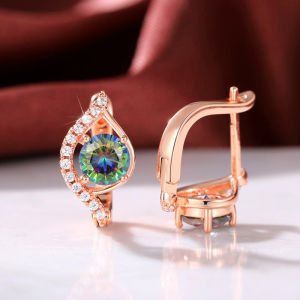 Huitan Rose Gold Color Hoop Earrings with Colored Cubic Zircon Luxury Accessories for Women Wedding Party Aesthetic Lady Jewelry