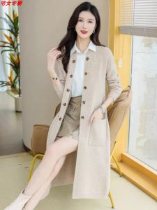 Fashionable Knee-Length Knitted Sweater Coat Womens Autumn Winter plus Size Long Open Cardigan Loose Thickened Outerwear