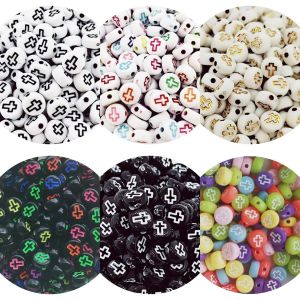 100/200/300/500PCS Mixed Acrylic Cross Beads Multicolor Loose Spacer Beads For Jewelry Making DIY Bracelet Necklace Accessories