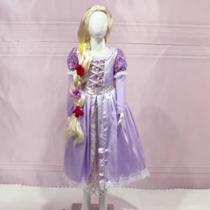 Rapunzal Princess Girl Dress Cosplay Tangled Halloween Party Vestido Kids Birthday Christmas 2-10T