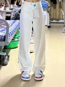 กางเกงยีนส์ทรงหลวมขากว้างสไตล์อเมริกันย้อนยุคไซส์ใหญ่ ฤดูใบไม้ร่วง/ฤดูหนาว ทรงตรงกระชับสัดส่วน กางเกงขายาวสำหรับผู้หญิง