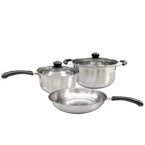 3-Piece Stainless Steel Saucepan Set with Glass Lids and Stay Cool Handles for All Cookers