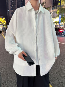 White Casual Loose Mens Shirt Simple Style Spring Autumn New Fashion American Brand Turn-down Collar Leisure Outerwear Top