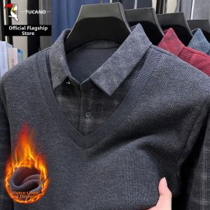 TUCANO | Warm Knit Sweater with Turn-Down Collar and Faux Two-Piece Design for Men