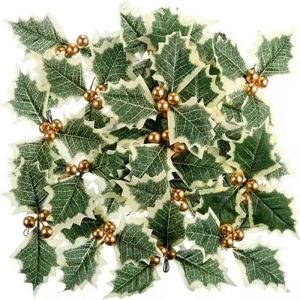 5-100Pcs Christmas Holly Berries with Green Leaves DIY Wreath Artificial Flowers Red Berry for Xmas Tree New Year Home Decor